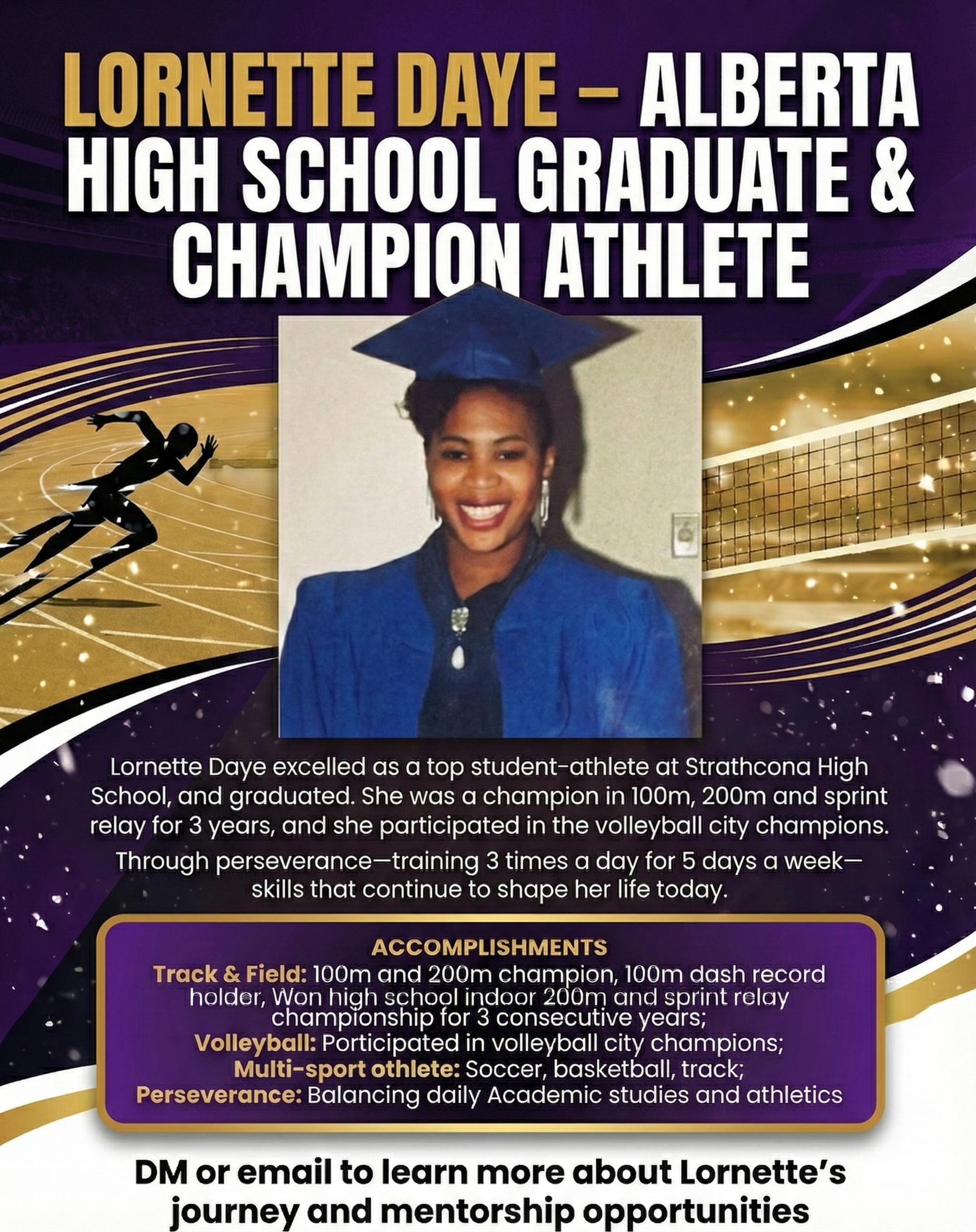 Graduation and champion athlete story artwork supplied in brand materials.