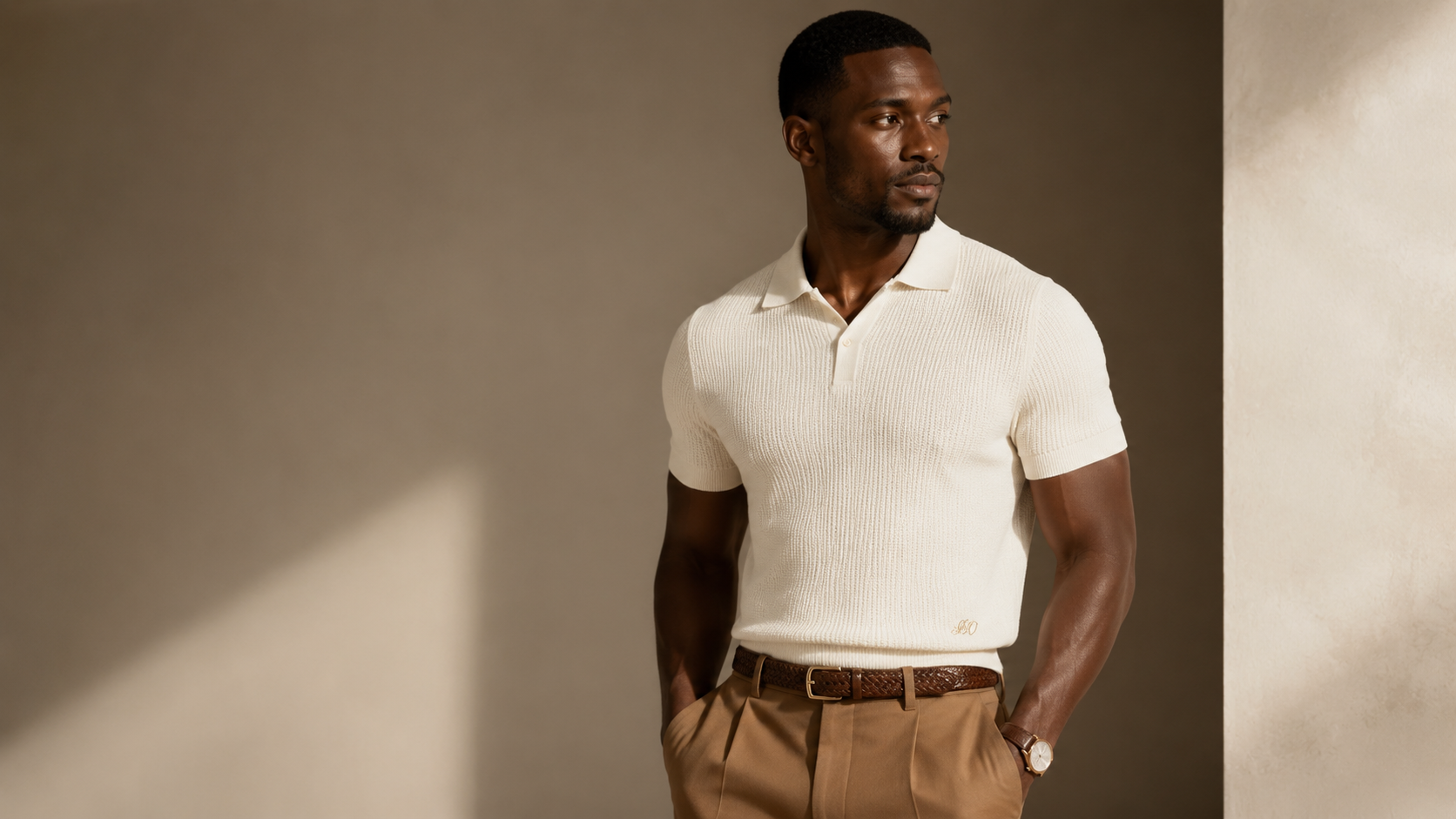 Men’s Cream Knit Polo