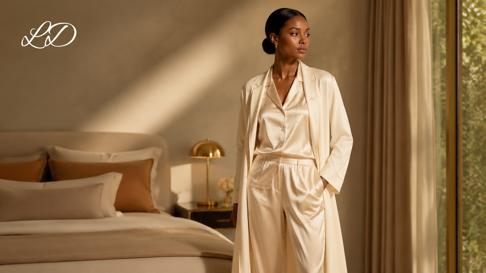 UMATTR Bridal Ivory Satin Pajama & Robe Set