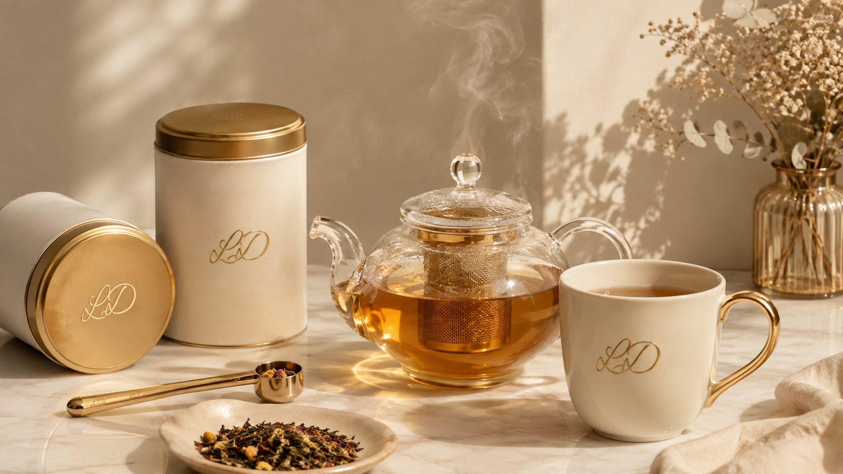 UMATTR Glass Teapot, Infuser & Ceramic Mug Set